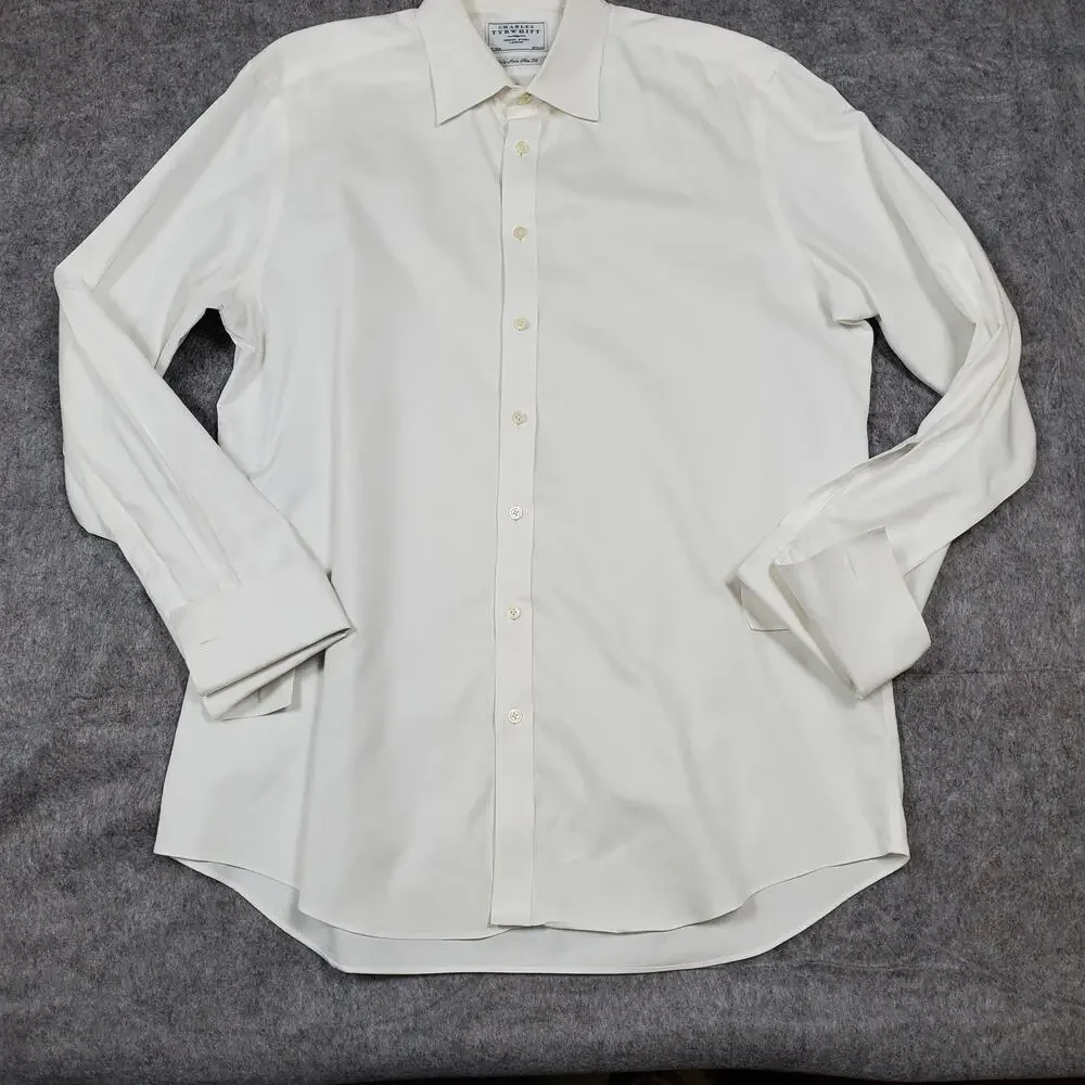 Charles Tyrwhitt Dress Shirt Mens 17.5 Non Iron Slim Fit French Cuff Long Sleeve